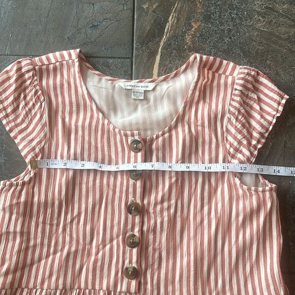 American Eagle Womens XS Flowy Striped Cap Sleeve Short Tiered Dress Red White - Picture 10 of 11